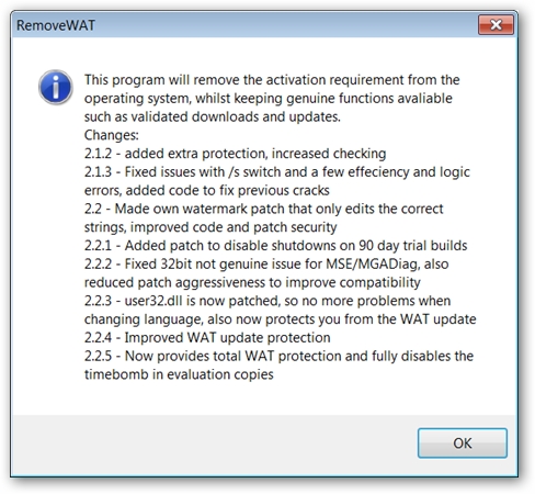 removewat changelog 1975eb9 Nuevo RemoveWAT 2.2.5 bypassea el fix KB971033